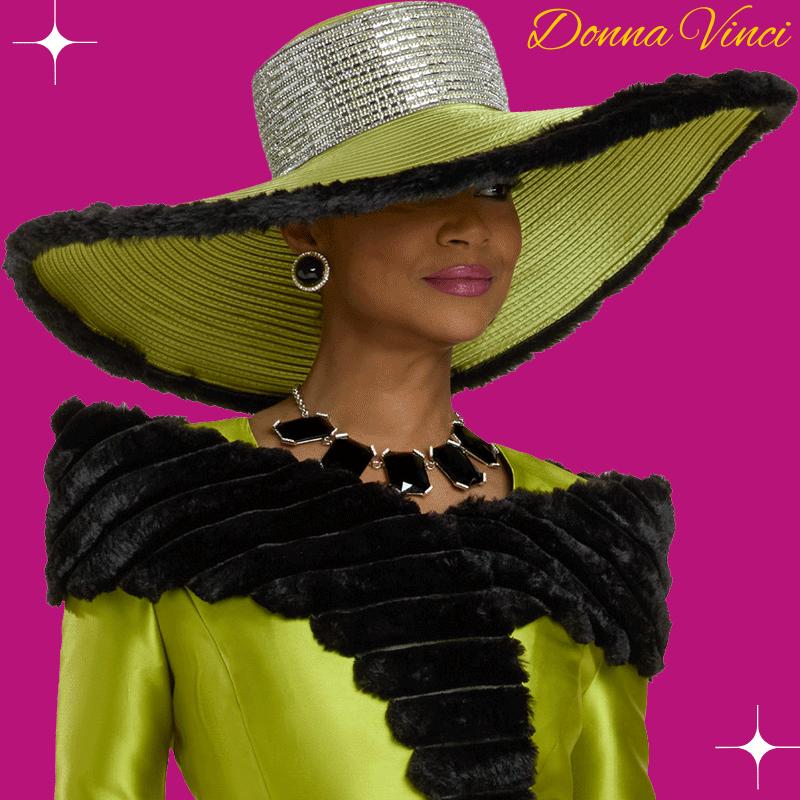 Donna Vinci Green Hat, 22 INCHES Donna Vinci Hat H12222 Lime - Wide Brim Lime Green Glam Hat main image 4