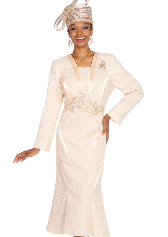 Elite Champagne Church Dress 6066, Beige / 18 / Select