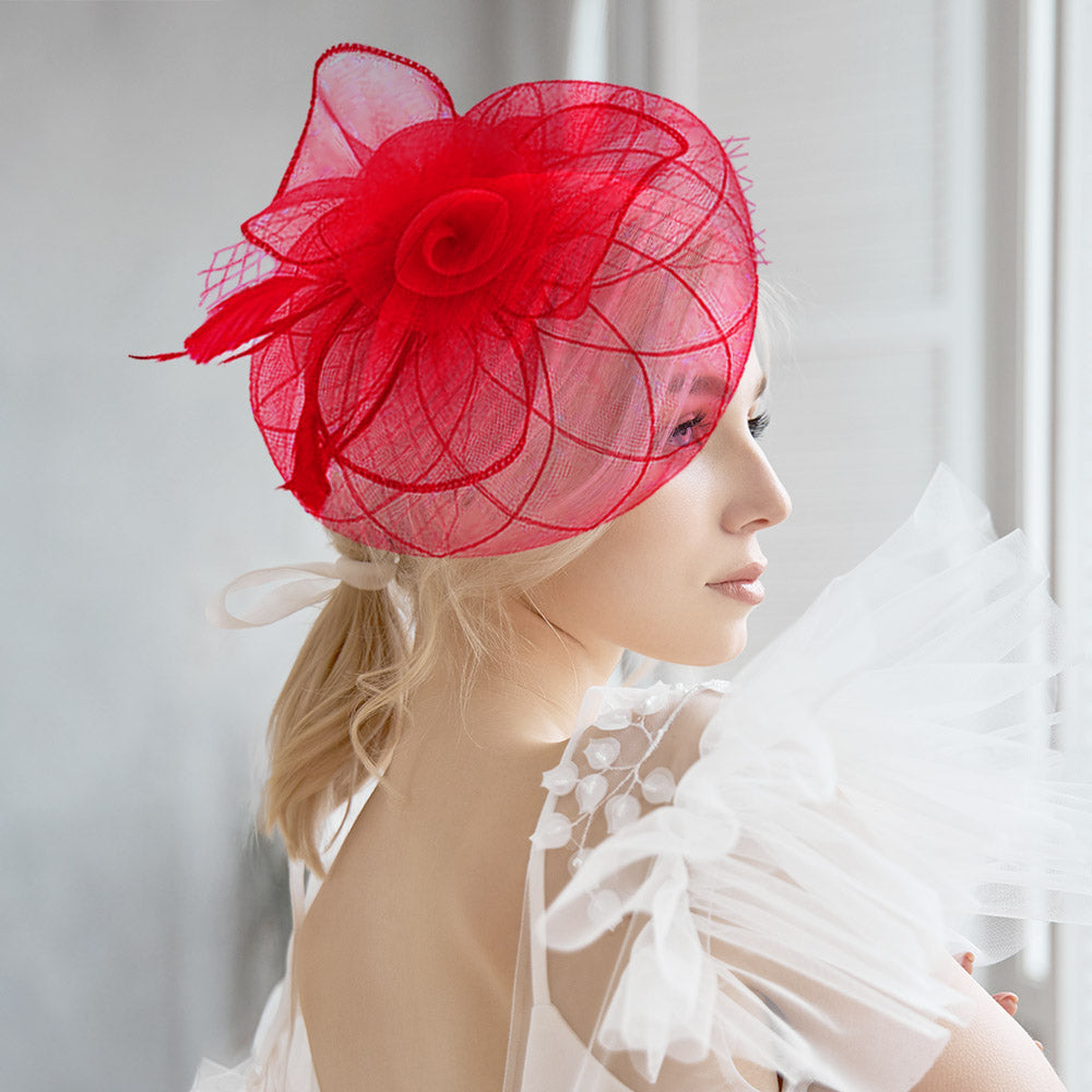 BDF Fascinator Hat 1542 Red – Church suits for less display picture 3