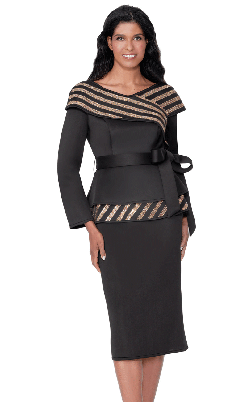 Women Church Suit 600672-Black/Gold, Black/Gold / 10
