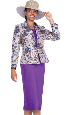 Champagne Italy Church Suit 5915-Silver/Purple