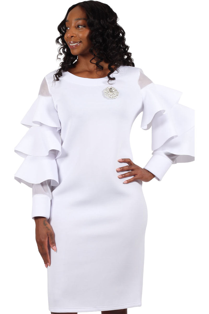 elegant white church dresses Diana Couture 8357-WHT Church Dress White / 14