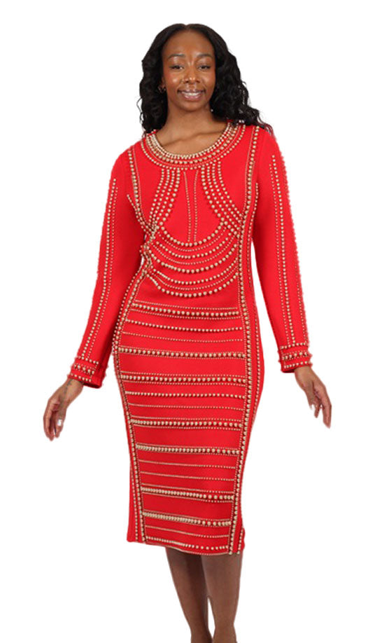 Special Occasion Church Dress 9086-Red/Gold, Red/Gold / 16