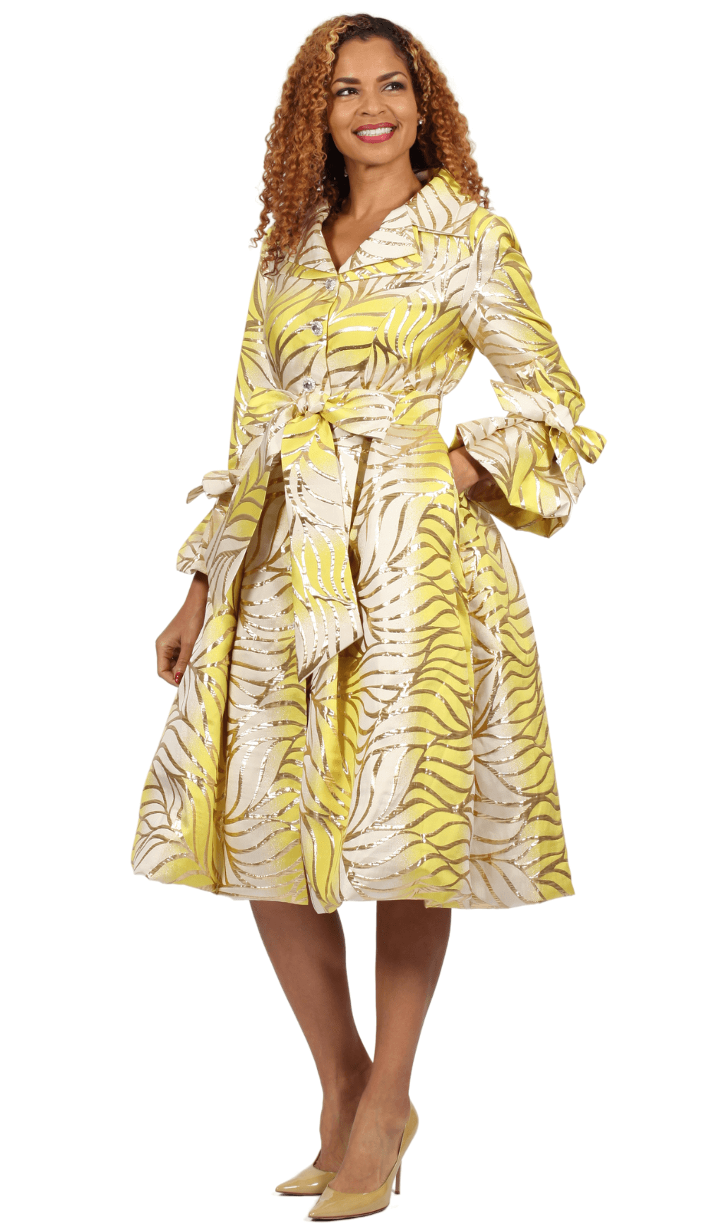 Diana Couture 8903-YLW Church Dress Yellow with Multi / 20 | Designer Church Suits