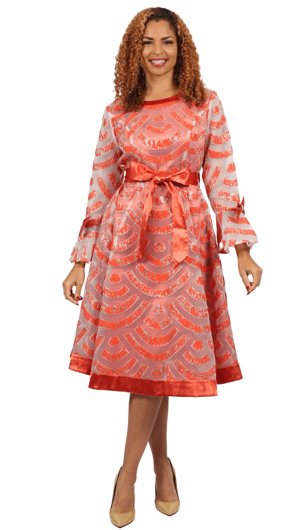 Diana Couture Church Dress 8991-Orange, Orange / 14 | Church Suits for Less