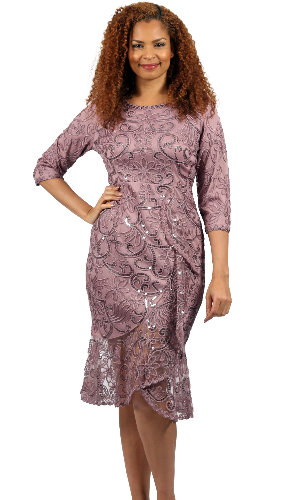 Diana Couture Church Dress 8854-Peach, Peach / 8 | Church Suits For Less