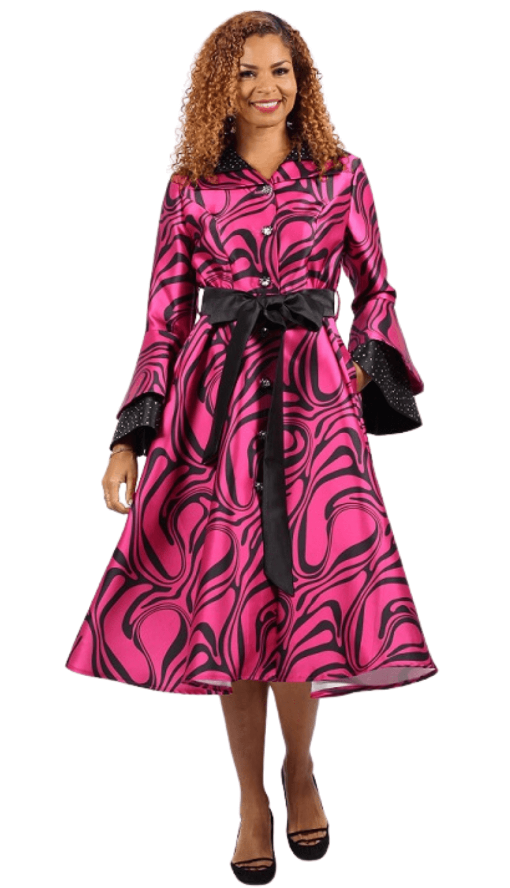 Diana Couture Church Dress 8973-Fuchsia/Black, Fuchsia/Black / 12