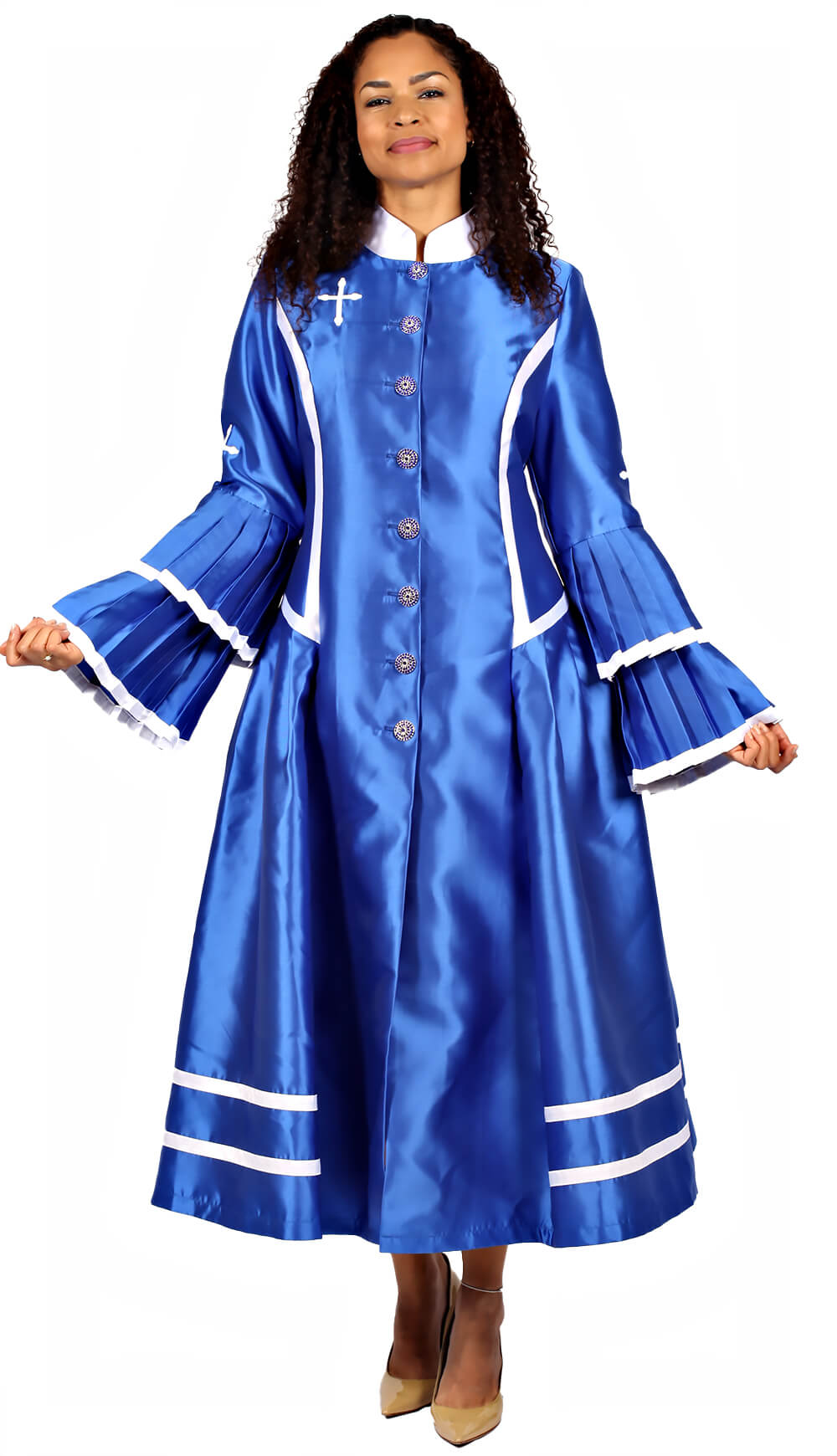 royal blue with white dress Cheerleader Smocked Royal Blue Polka Dot Bishop Dress – Classic Whimsy main image 0
