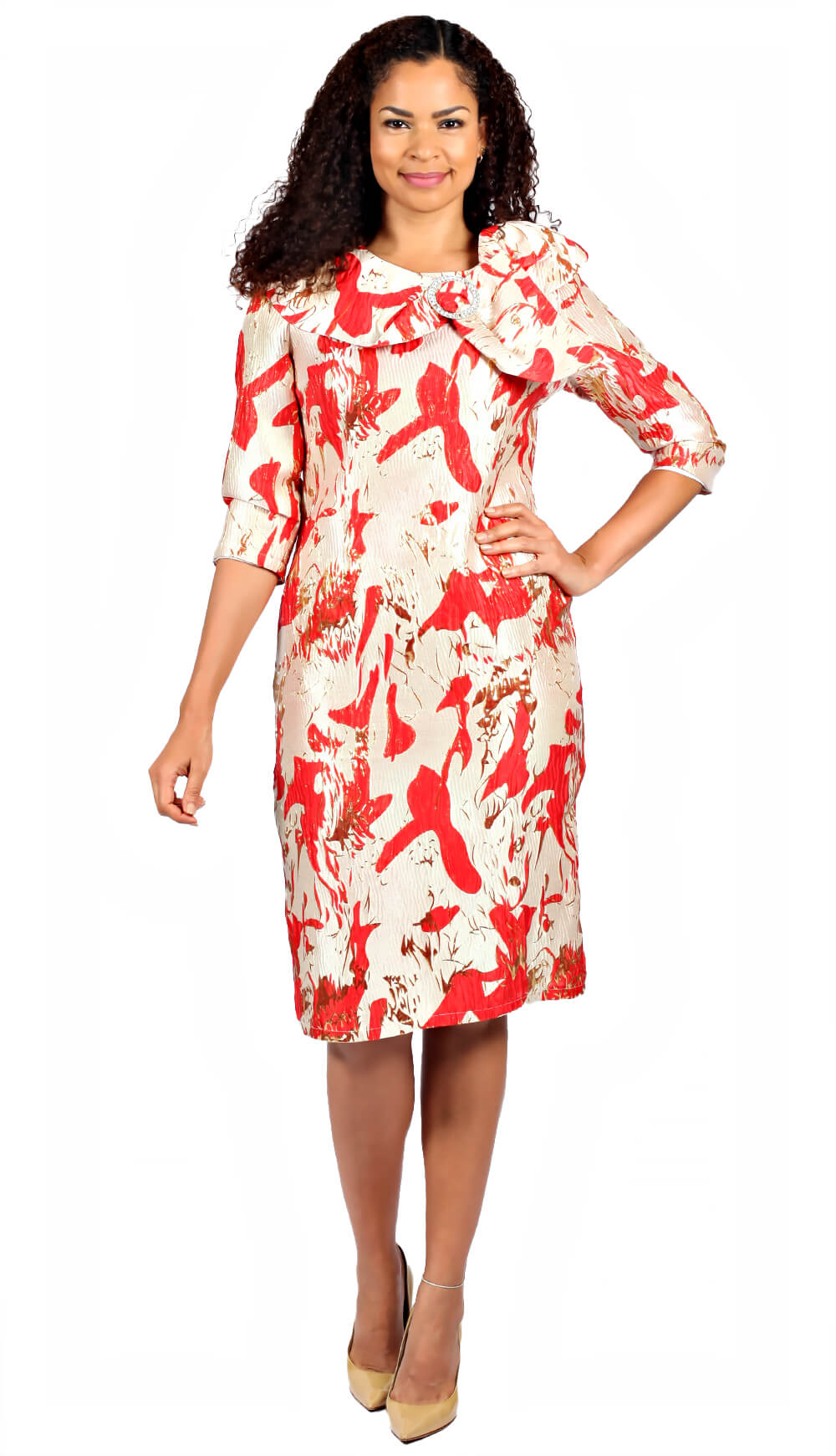 Diana Couture 8747-RED Church Dress Red / 16