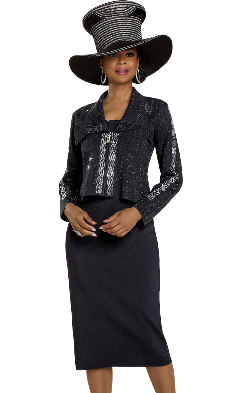 Donna Vinci Knit Skirt Suit 13447, Black / 16 | Church Suits For Less