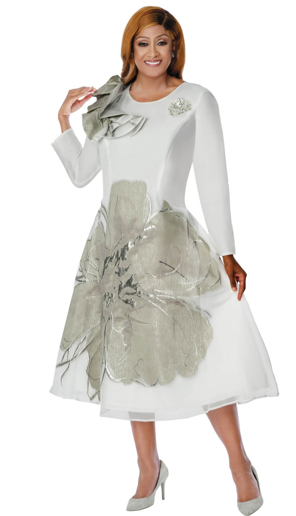 Dorinda Clark Cole Church Dress 310171-Silver/White, Silver/White / 22w