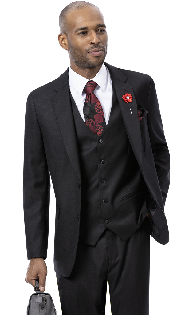 EJ Samuel Modern Fit Suit M18022 - Black - Church Suits For Less