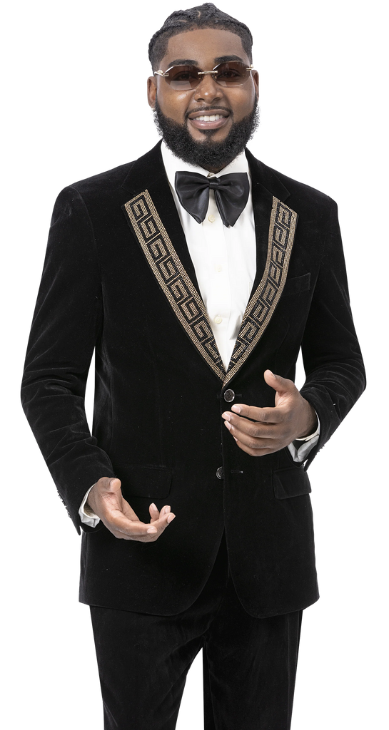 EJ Samuel Modern Fit Fashion Suit JP110 - Black - Church Suits For Less