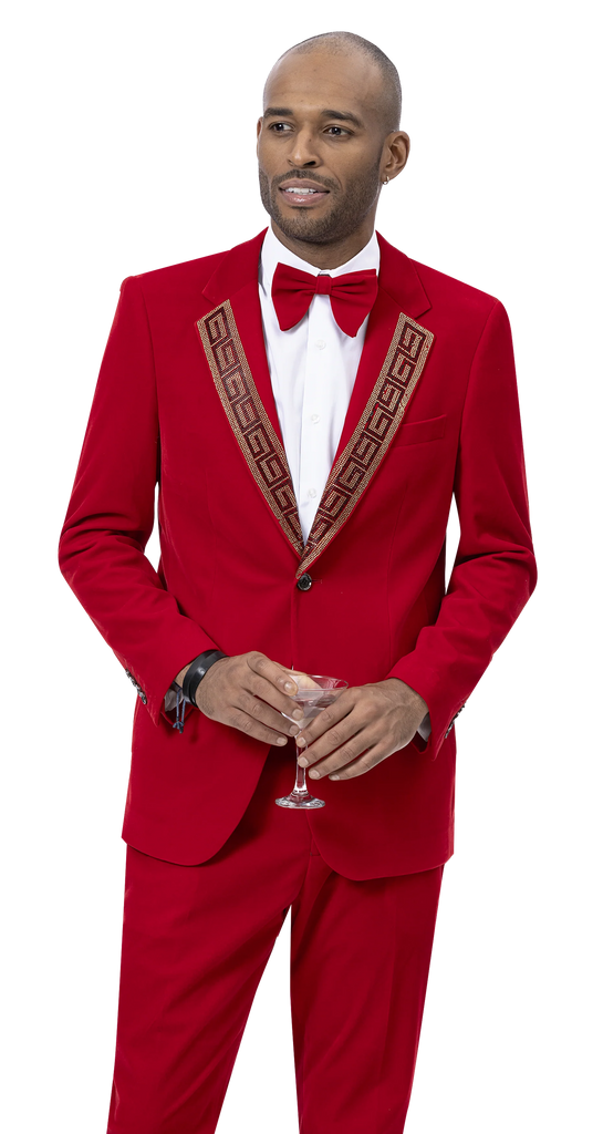 EJ Samuel Modern Fit Fashion Suit JP110 - Red - Church Suits For Less