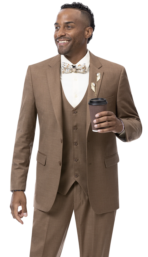 EJ Samuel Modern Fit Suit M18022 - Brown - Church Suits For Less