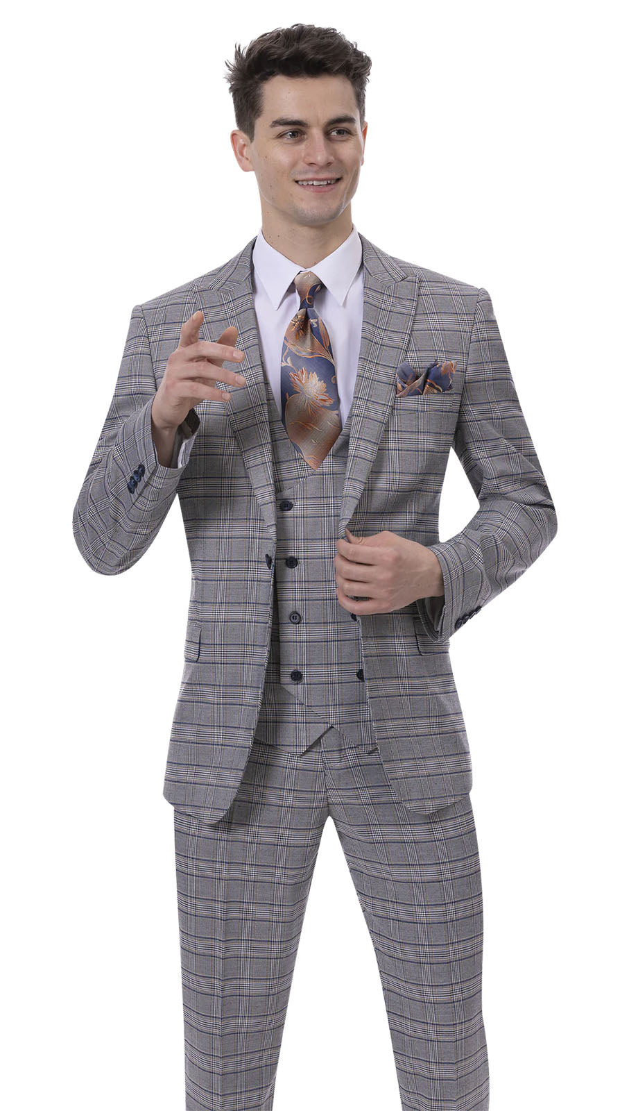 EJ Samuel Modern Fit Suit M2794, Grey/Blue / 48R