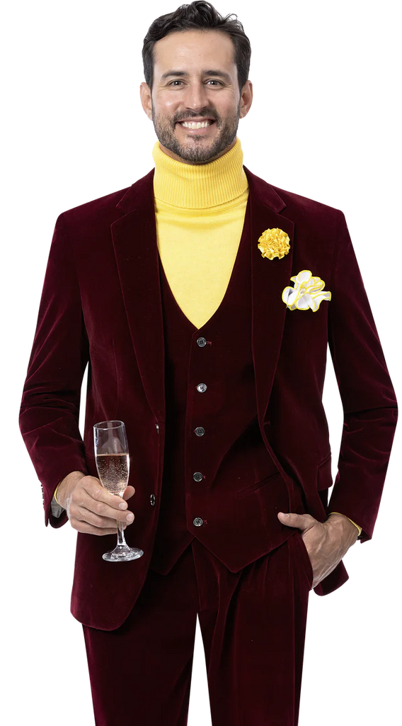 EJ Samuel Modern Fit Suit M2781 - Wine - Church Suits For Less