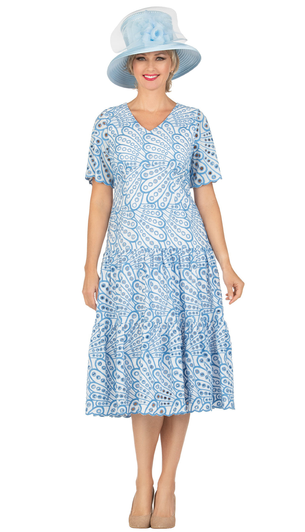 Giovanna Dress D1619-Blue/White – Church suits for less