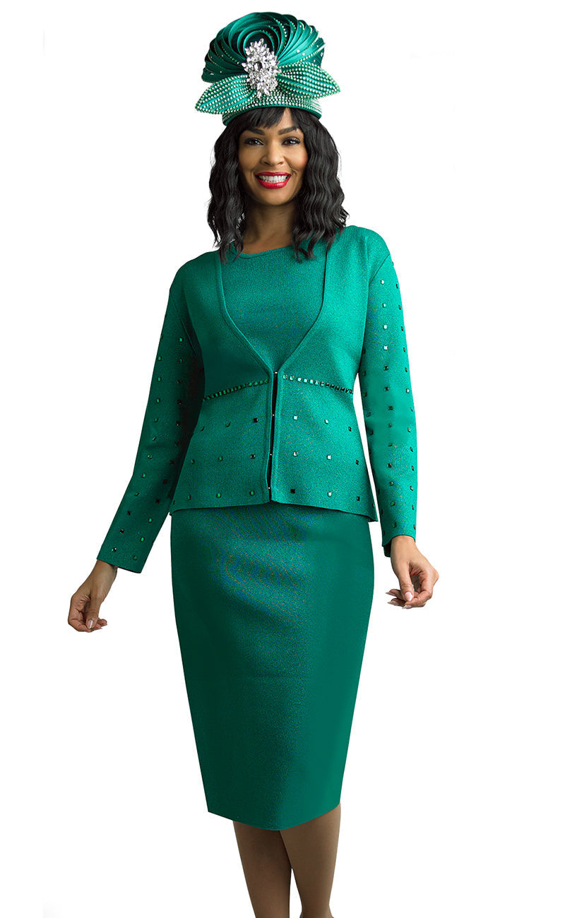 Lily and Taylor Suit 726-Emerald, Emerald / L | Church Suits for Less