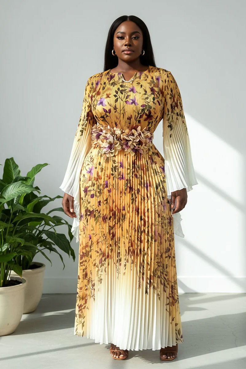 the bold type gold dress Pleated Maxi with Statement Waist 83002- Yellow Multi Comfortable vacation dress for warm weather DEXTER PENNY LOAFERS Mens Glittering motifs cascade over Size:Youth 16