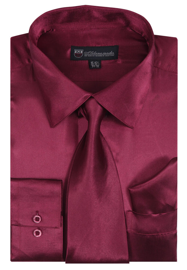 Milano Moda Shirt SG08C-Burgundy - Church Suits For Less