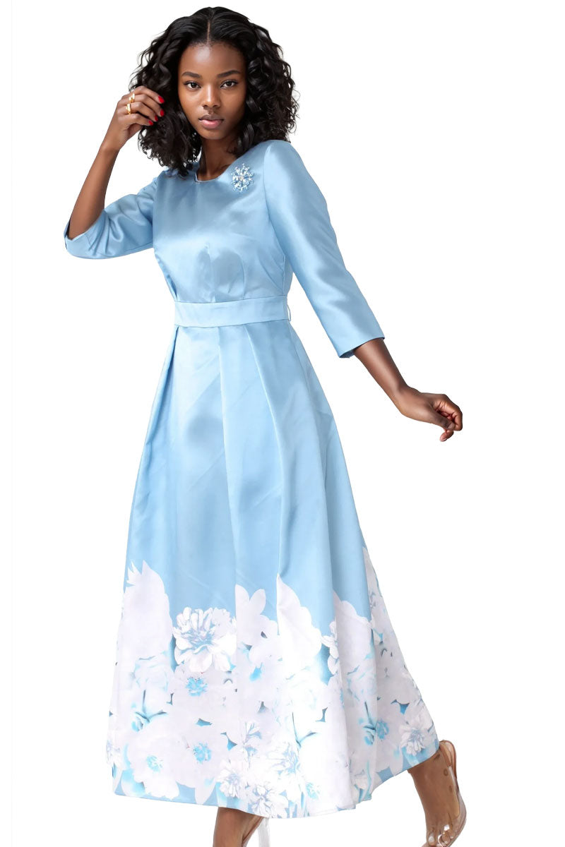 Plus Size Satin Dress with Rhinestone Brooch -4497W SLATE BLUE / 20W