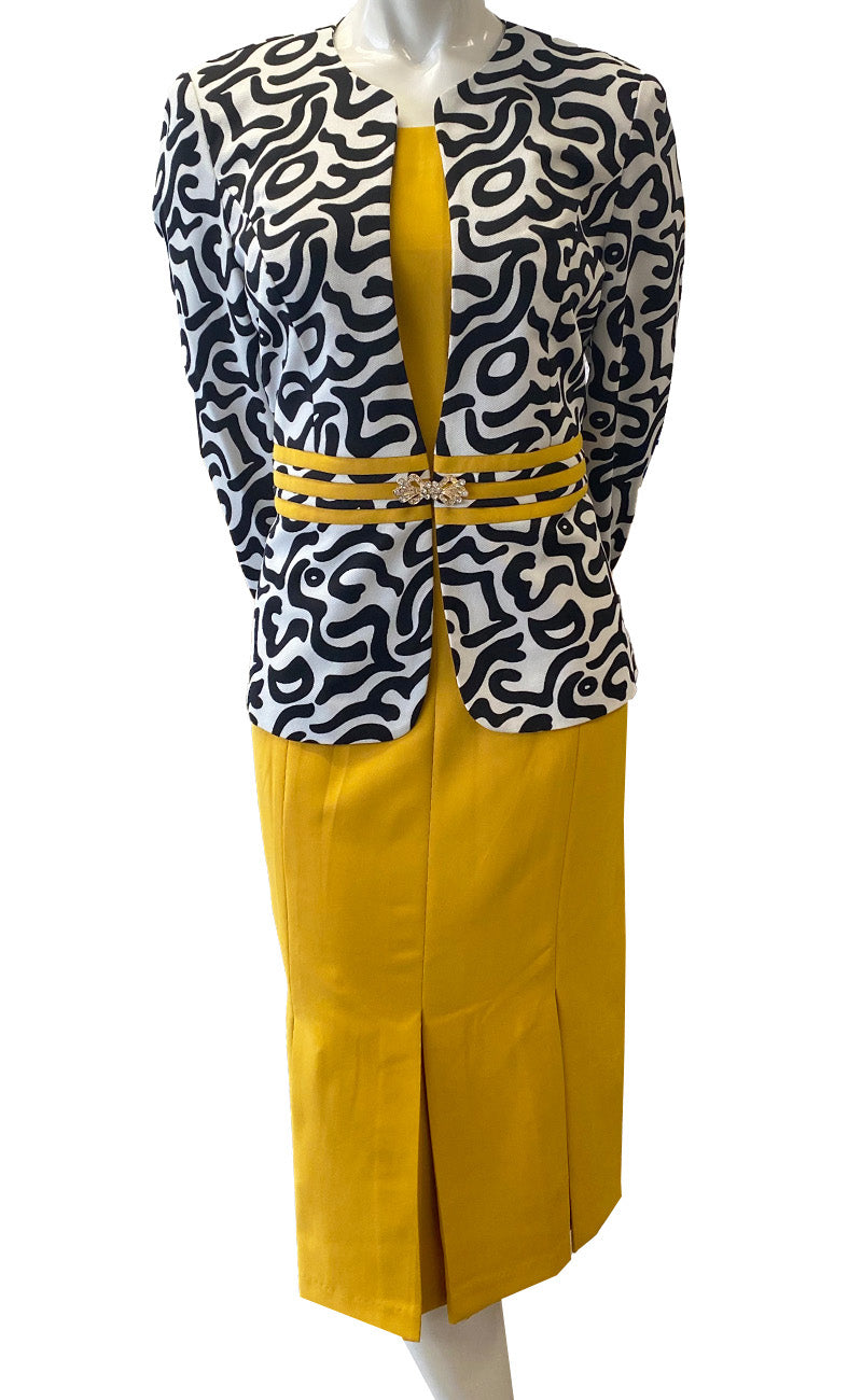 Tally Taylor Dress 9429C-Mustard/Print, Mustard/Print / 14