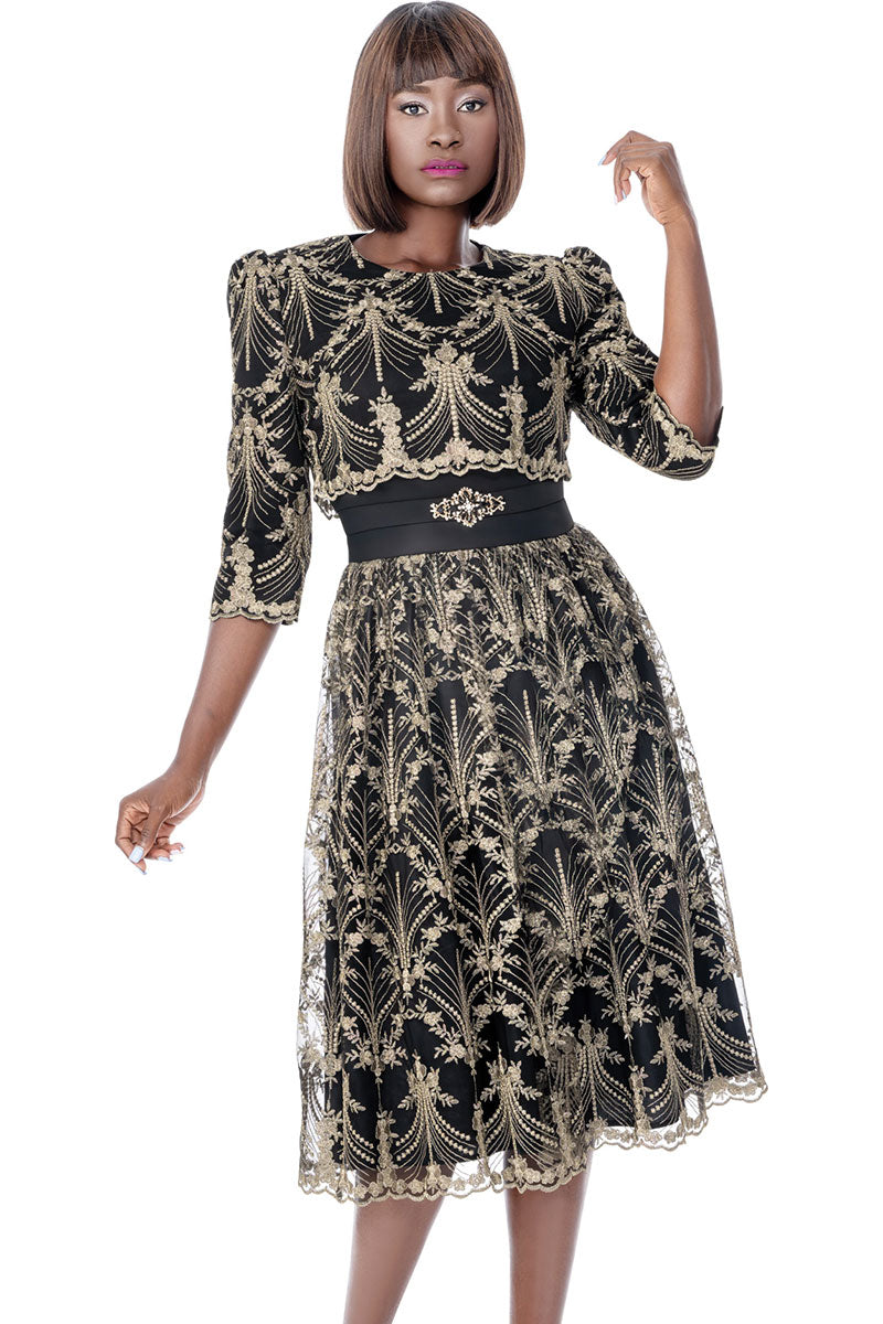 Terramina 7000 Church Dress Black with Gold / 14