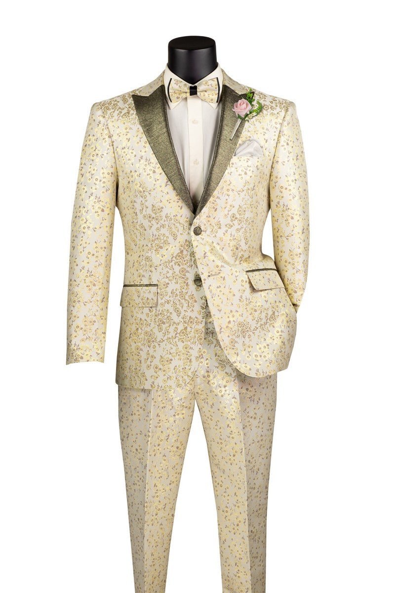 Prom Suit - Champagne - Paisley Floral Tuxedo