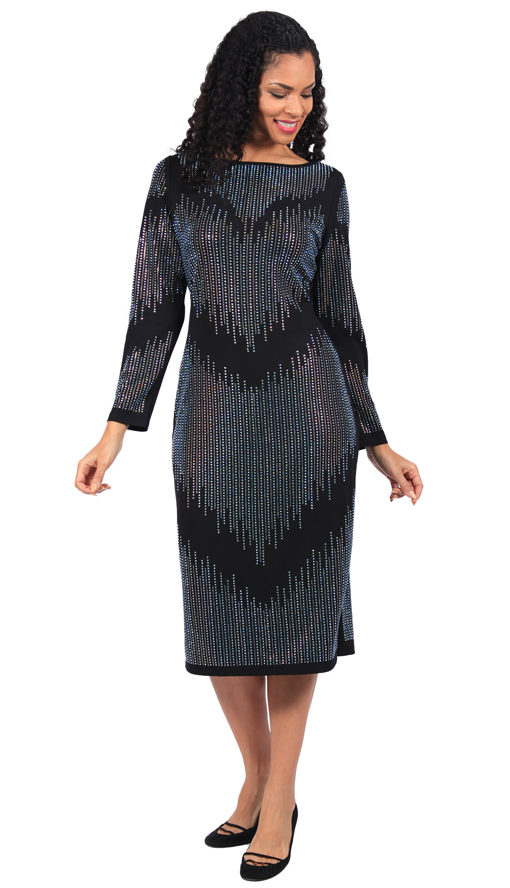 knee length dresses for ladies Dress Diana Couture 8661-BLK Black / 20