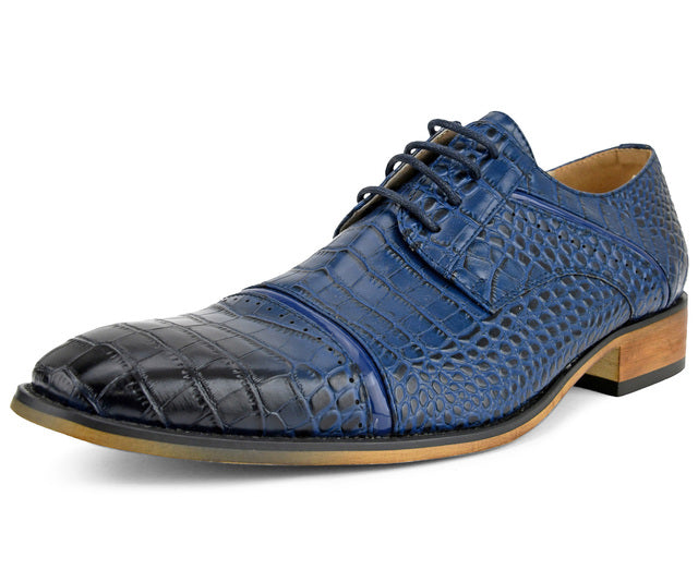 Elegant Blue Crocodile Pattern Oxfords