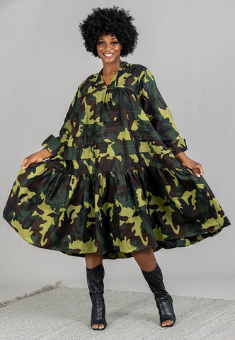 Kara Chic Print Dress 7580-Green Camo
