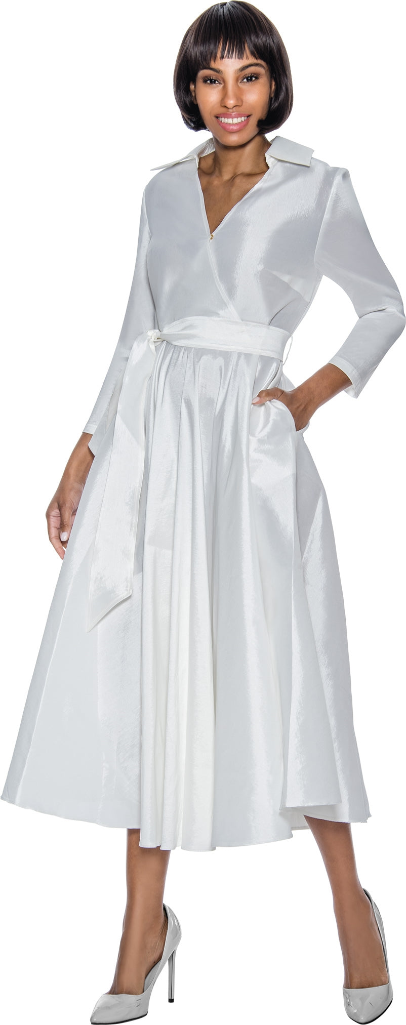 chinese dress ladies Terramina 7869-WHT Elegant Church Dress White / 10