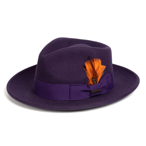 Men Crushable Wool MSD Fedora Hat Purple