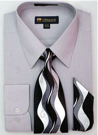 slim fit dress slacks French Cuff Dress Shirt and Tie Set Gray Big Plaid DN99M main image 0