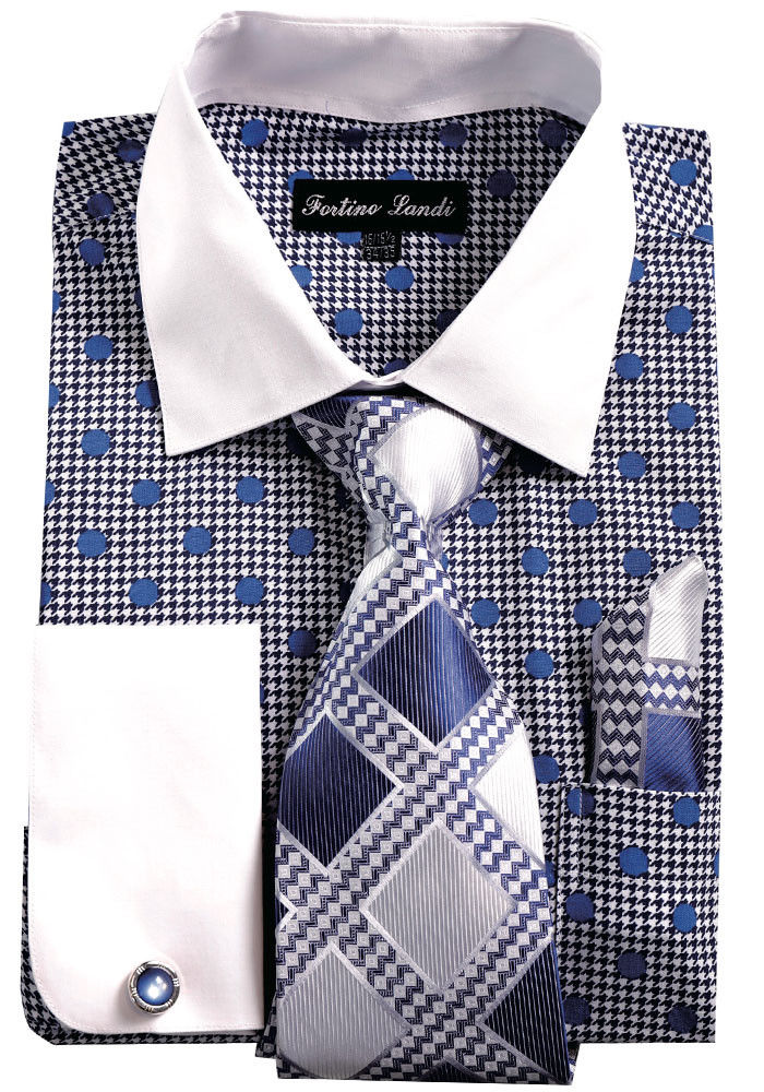 blue dress tie Hisdern Non-iron Royal Blue Dress Shirt and Striped Tie L main image 0