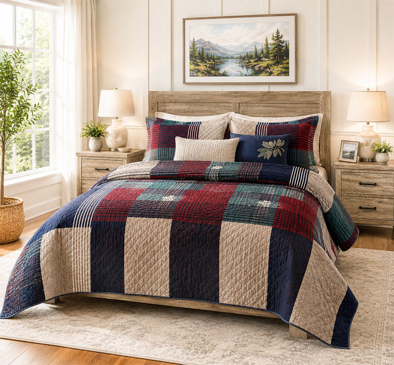 Multi Color Blocks 3 Piece Quilt