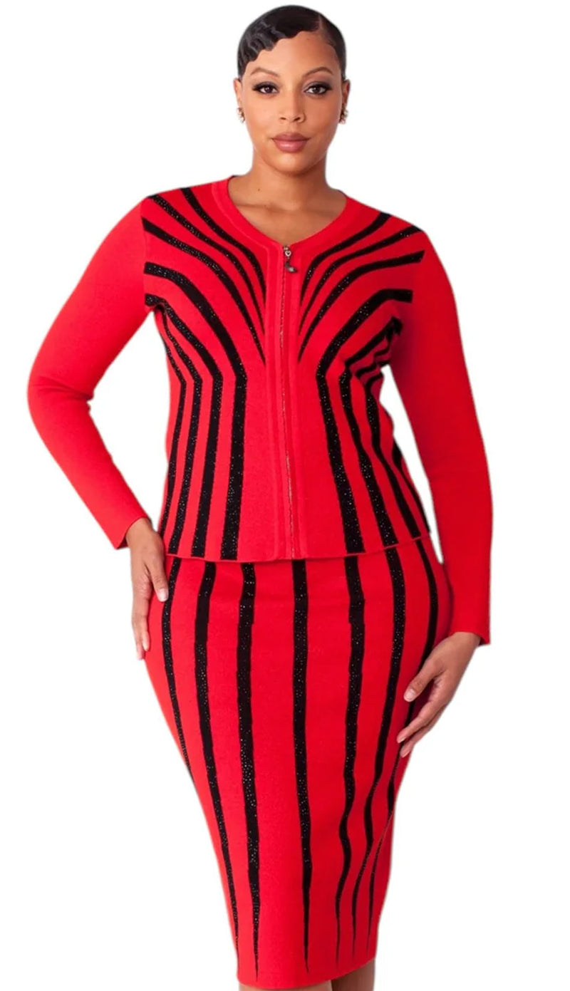 Kayla Knit Suit 5361 Red - Church Suits For Less