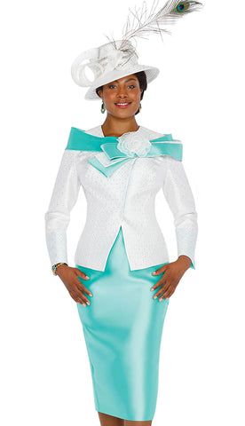 Aussie Austine Church Suit 5870-Light Green/White - Church Suits For Less