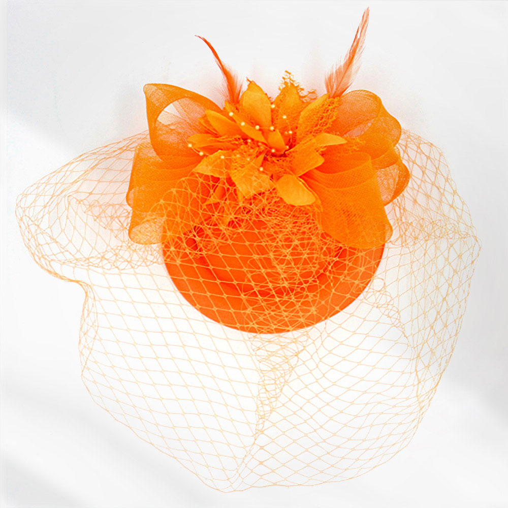 BDF Fascinator Hat 1261 Orange - Church Suits For Less