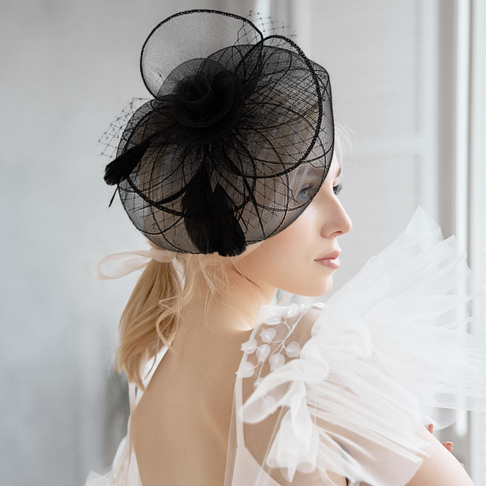 BDF Fascinator Hat 1542-Black - Church Suits For Less