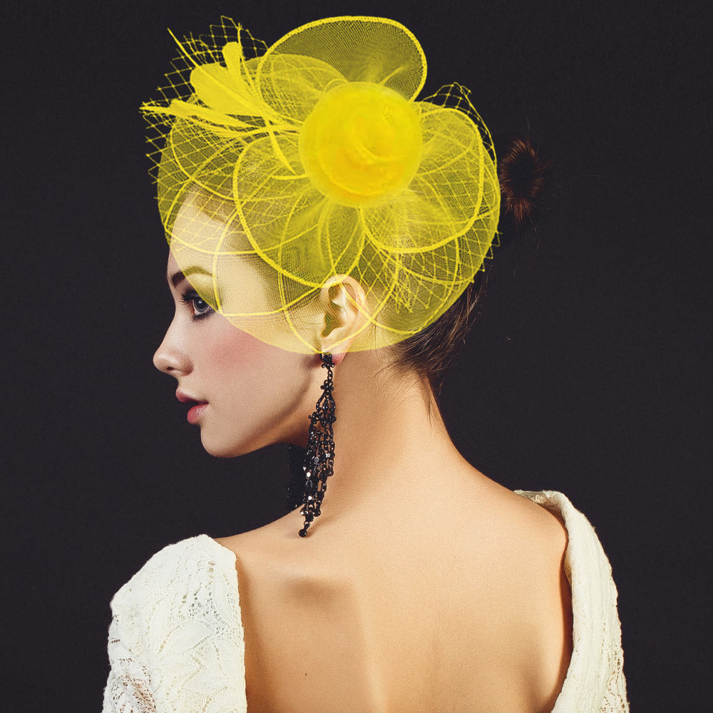 BDF Fascinator Hat 1542 Yellow - Church Suits For Less