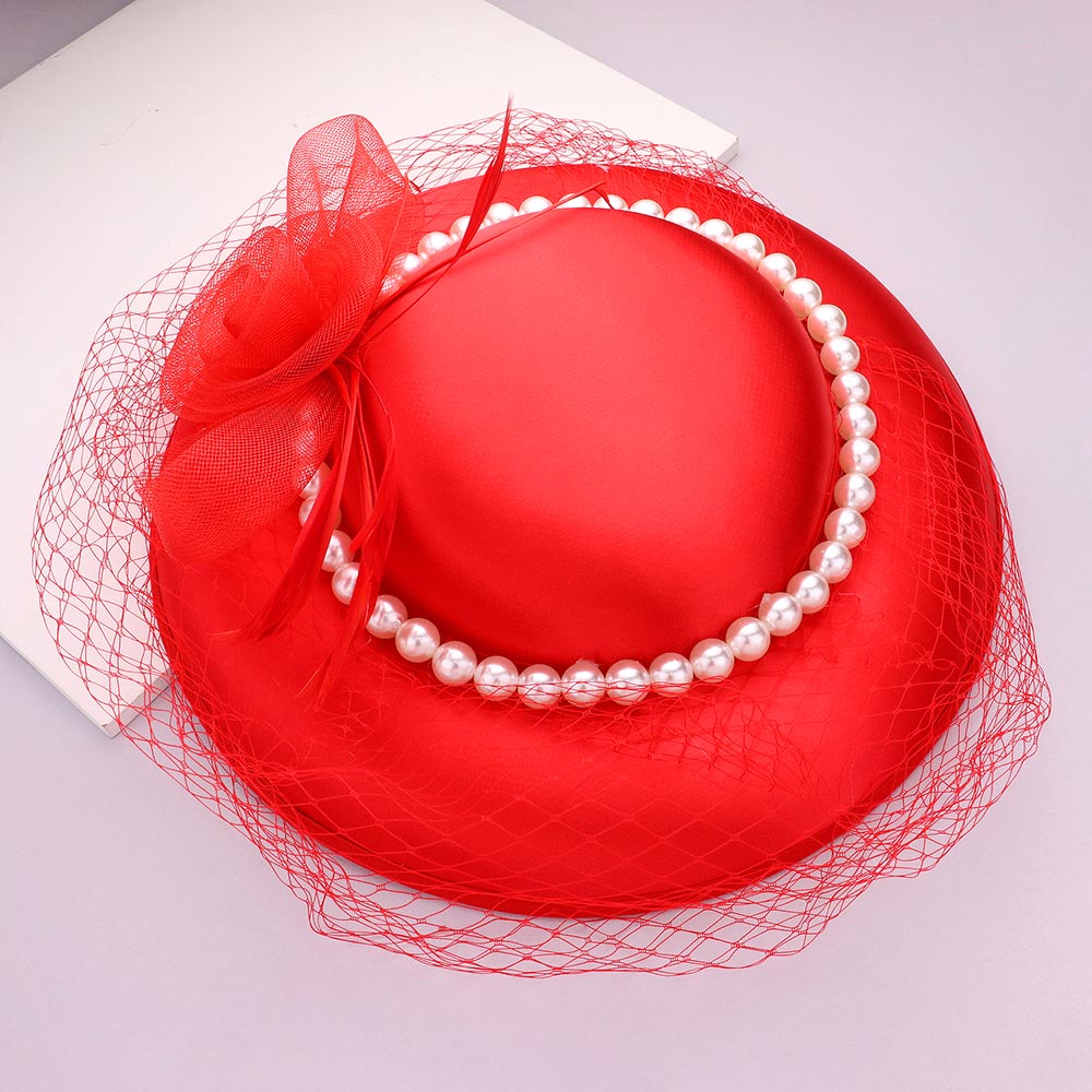 BDF Fascinator Hat 413 Red - Church Suits For Less