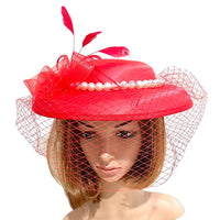 BDF Fascinator Hat 413 Red - Church Suits For Less