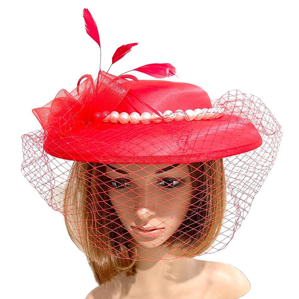 BDF Fascinator Hat 413 Red - Church Suits For Less