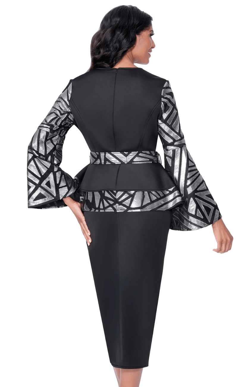 Black And Silver Church Suit 600702C-Black/Silver