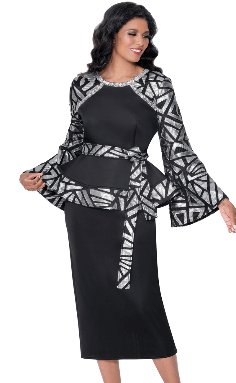 Black And Silver Church Suit 600702C-Black/Silver