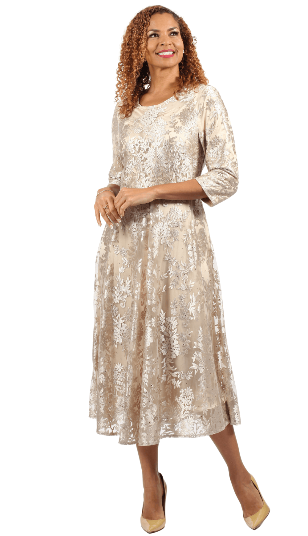 Champagne Church Dress 9079C-Champagne