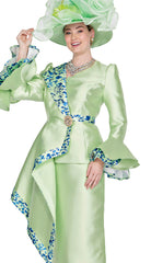 Champagne Italy Church Suit 5876-Ryal/Green - Church Suits For Less