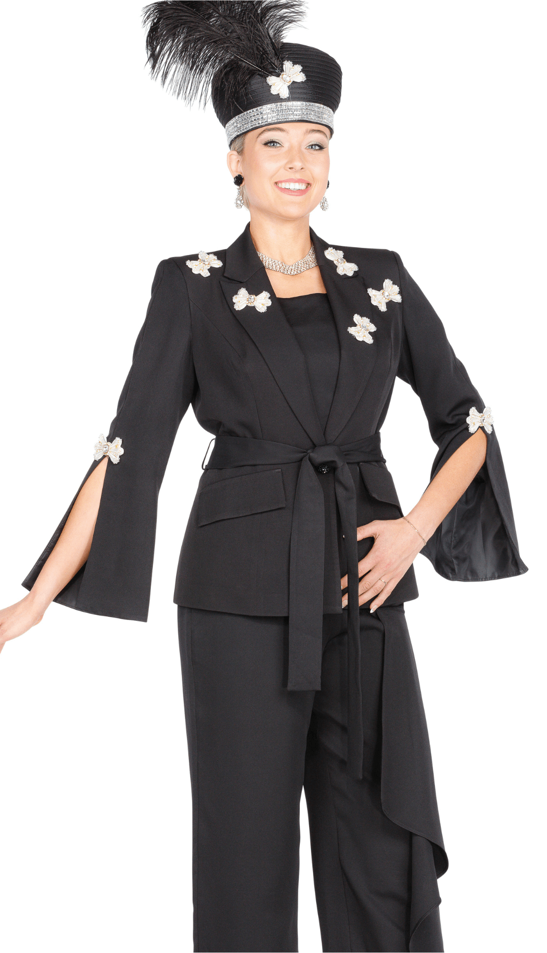 Champagne Italy Pant Suit 6106-Black - Church Suits For Less